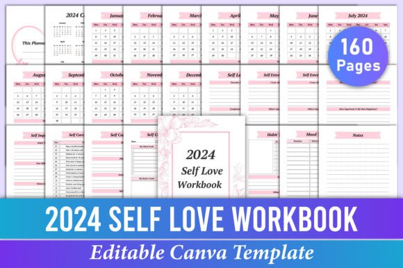 Your Complete Editable 2024 Self Love Workbook for Canva & KDP
